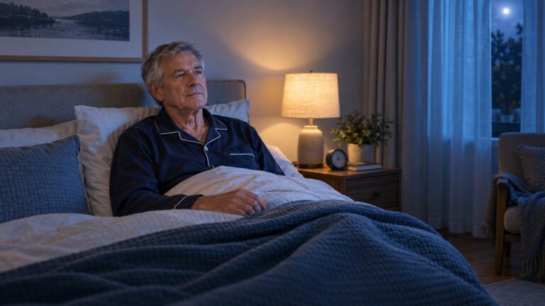 Older man awake at night due to sleep problems in Parkinson’s disease