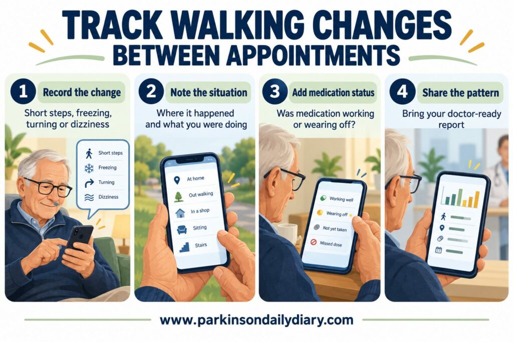 Four steps for tracking Parkinson’s walking changes between appointments