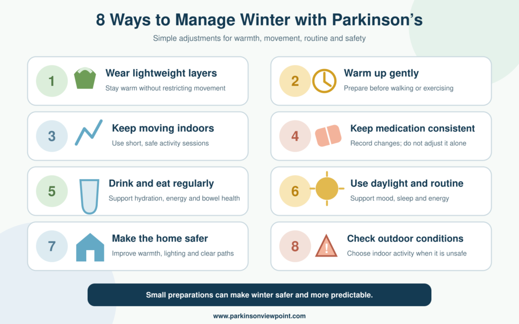 Eight ways to manage winter with Parkinson’s disease