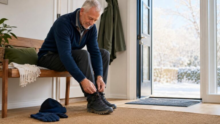 Older man preparing safely for Parkinson’s disease in winter